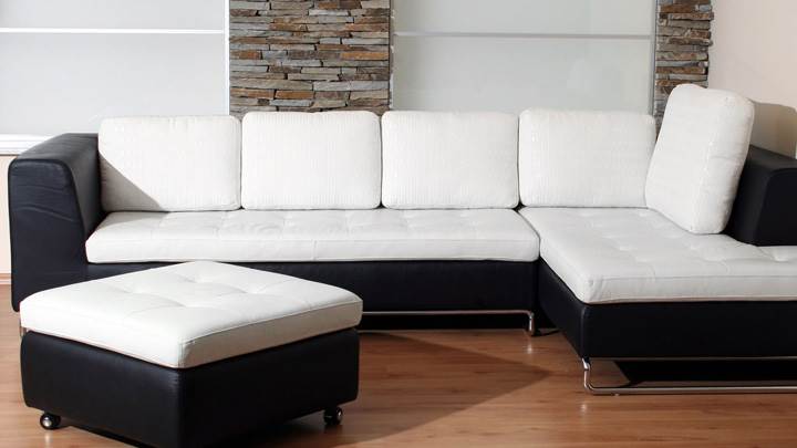 Black And White Sofa Set With Brown Floor